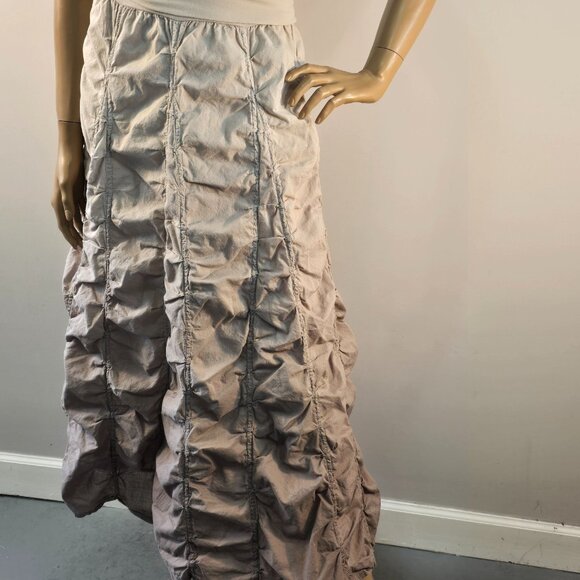 Elan Gathered Ruched Cotton Maxi Skirt Size S Boho Festival Variegated Taupe - Picture 5 of 11